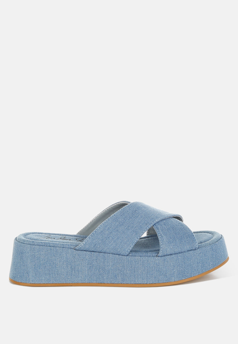 Karbi Denim Flatform Slip Ons