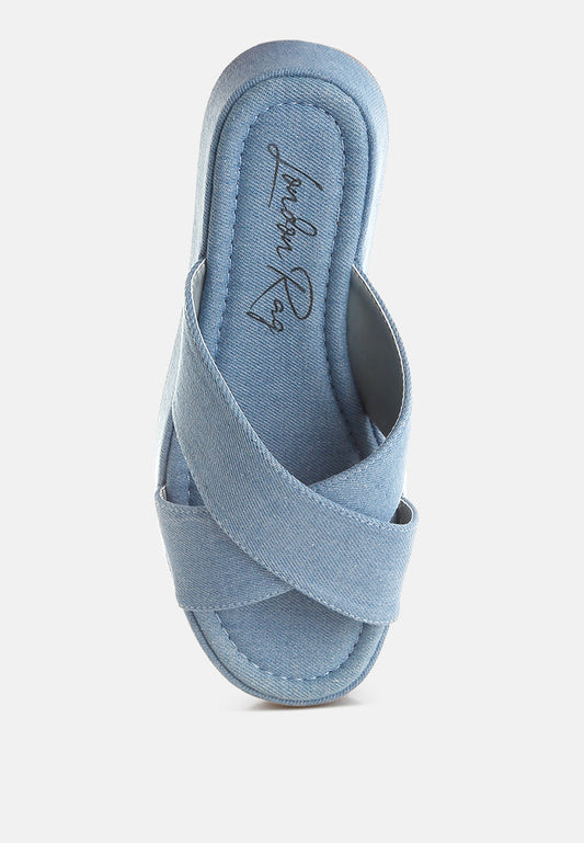 Karbi Denim Flatform Slip Ons